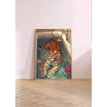 1PC Modern Abstraction Colorful Creatures Wall Art Canvas Painting Prints Animals In Bathtub Flower Home Decor Optional Frame