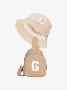 2 pezzi Set di cappello a secchiello e borsa con stampa 26 lettere per bambini, outfit di moda per bambini e bambine adatto per uso quotidiano in primavera e autunno