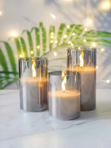 Flameless Remote Control Candle, Realistic 3D Wick Flickering Candle, Battery Powered, 4 Inch, 5 Inch, 6 Inch, For Party, Wedding, Christmas, Home Decor - Grey - View 4