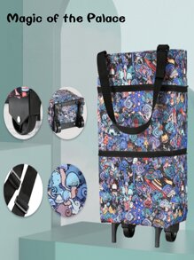 Compact Foldable Rolling Shopping Cart With Wheels, Portable Grocery Bag, Waterproof Wheeled Shopping Tote, Folding Stair Climbing Push Cart, Travel Bag, Outdoor Camping Use, Picnic, Package Delivery, Home Organizer, Made Of Thick Waterproof Oxford Cloth