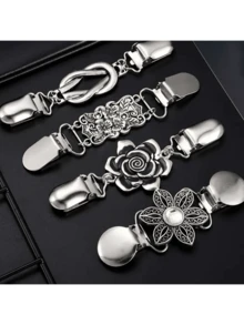 4 Stücke Vintage Pullover Schalclips - Retro Cardigan Kragen Clips für Frauen und Mädchen - perfekt für Blusen und Broschen - Schwarz - Übersicht 1