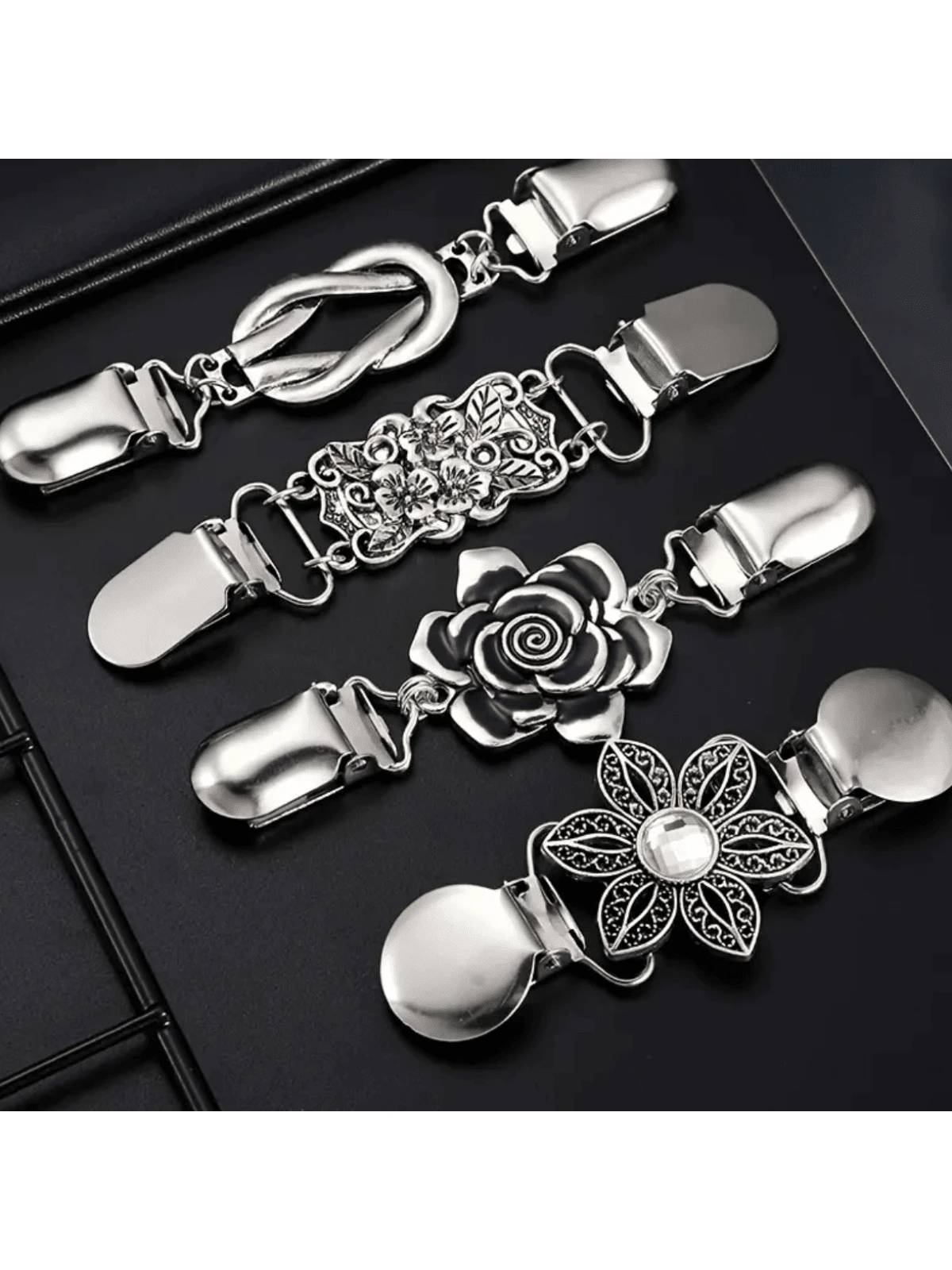 4 Stücke Vintage Pullover Schalclips - Retro Cardigan Kragen Clips für Frauen und Mädchen - perfekt für Blusen und Broschen - Schwarz - Übersicht 1