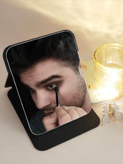 1pc Foldable Makeup Mirror For Men, Desktop Dressing Mirror, Office Grooming Mirror, Compact Vanity Mirror For Dorm, Ideal Father's Day Gift, Portable Folding Cosmetic Mirror With Adjustable Stand, Travel Makeup Mirror