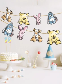 Disney 1 Pc Disney Winnie The Pooh Theme Party Banner, Cartoon Pattern Winnie The Pooh Room Decoration, Pull Flag Party Hanging Decor (The Actual Product Is A White Rope With 1 Piece Of Decor) School Decor School Surprise Dormitory Decor Back To School
