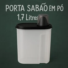 1.7L Powder Soap Dispenser With Measuring Lid And Secure Closure For Laundry And Organization - 透明 黑色蓋子 - 查看 4