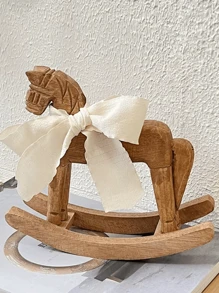 قطعة واحدة حصان خشبي إبداعي منحوت يدويا مزين بشريط للاحتفال الخاص، سلسلة ريفية عتيقة، ديكور طاولة على شكل حصان أرجوحة، هدية تذكارية لصديق'