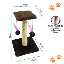 Scratching Post With Double Sisal Cat Toy - Rust Brown - View 4