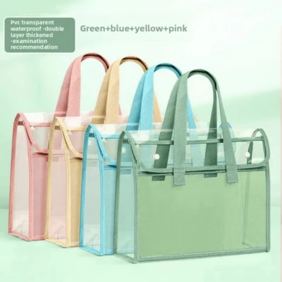 Portable Waterproof Transparent File Organizer Bag – A4 Size Multi-Color Document Tote For Office & School Supplies,Back To School,School Supplies