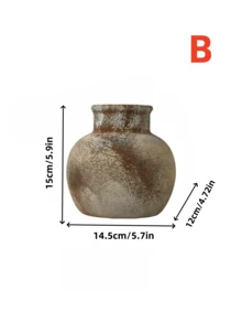 1pc Japanese Wabi-Sabi Style Round Belly Narrow Mouth Ceramic Vase, Suitable For Homestay Art Decor, Living Room Tabletop Flower Arrangement, Foyer Ambiance Decor, Home Decor, Room Decor, Glass Vase - Multicolor - View 13