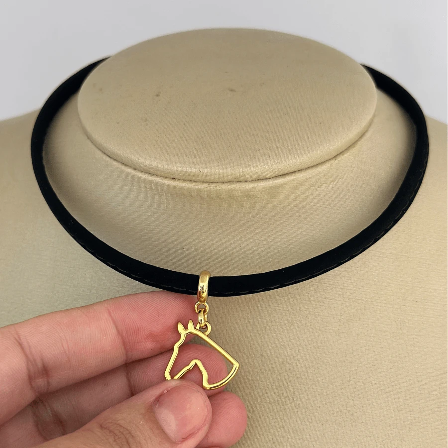 Choker 35cm Camurça Cavalo Country Western - Preto - Visão 1