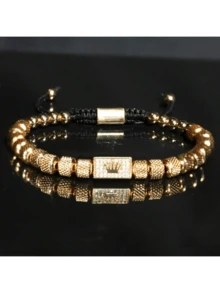 1 件皇家金皇冠吊坠男士手链，不锈钢复古可调节串珠手链，感恩节/圣诞节/父亲节珠宝礼物 - 玫瑰金 - 查看 3