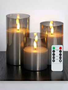 Flameless Remote Control Candle, Realistic 3D Wick Flickering Candle, Battery Powered, 4 Inch, 5 Inch, 6 Inch, For Party, Wedding, Christmas, Home Decor - Grey - View 7