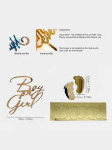 2pcs/1set Gender Revealing Ceremony "Boy Or Girl"And 6 Pieces Baby Foot Print Suit, Acrylic Welcome Baby Birth Cake Decoration, Cake Topper Decorations, Baby Shower Party Decoration Items, Baby Foot Print Cake Decoration, Gender Reveal "Boy Or Girl" Cake Decoration, Baby Shower Party& Birthday Party Acrylic Cake Topper - Perfect For Dessert Table Decor - Gold - View 5