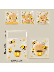 100 Stücke Geschenkverpackungstüten aus OPP mit Cartoon Bienen Muster, selbstklebende, halbtransparente Verpackungstüten mit Selbstverschluss, DIY Geschenkkartendekorationstüten, geeignet für Partys, Geburtstage, Hochzeiten und Geschenke, kann als Werbe-Party-Geschenkdekorationstüte verwendet werden, kann als Party-Festival-Geburtstags-Hochzeits-Party-Geschenkverpackungstüte verwendet werden