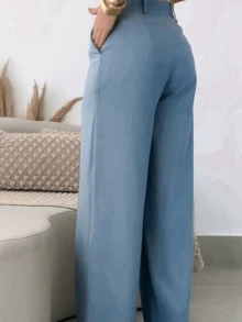 Women's Elegant Palazzo Pants With Pockets For Mother's Day - 藍色 - 查看 2