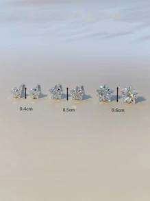 Juego de 1 set de 6 piezas de discretos pendientes tipo botón con estrellas de circonita, conjunto de pendientes elegantes minimalistas con estrellas de cinco puntas