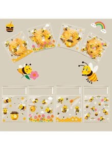 100 Stücke Geschenkverpackungstüten aus OPP mit Cartoon Bienen Muster, selbstklebende, halbtransparente Verpackungstüten mit Selbstverschluss, DIY Geschenkkartendekorationstüten, geeignet für Partys, Geburtstage, Hochzeiten und Geschenke, kann als Werbe-Party-Geschenkdekorationstüte verwendet werden, kann als Party-Festival-Geburtstags-Hochzeits-Party-Geschenkverpackungstüte verwendet werden