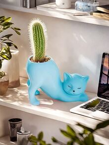 1 pieza Maceta de gato sin cola única, maceta de suculenta interior de gatito lindo, soporte para plantas de decoración del hogar animal, macetero de cerámica de bonsái con novedad, regalo ideal para decoración de oficina, escritorio y hogar - Multicolor - Ver 11