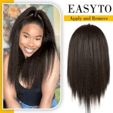 卷曲直发接发自然黑 14/18/22 英寸 100/110/130 克 7 件 Yaki 直发接发适用于全头 Yaki 直发无缝接发合成发 - 挑染棕色 - 查看 5