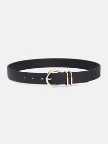 1 pieza Cinturón decorativo de mujer de unicolor y casual de PU (poliuretano), adecuado para uso diario con hebilla de doble pasador, otoño, Halloween - A - Ver 4