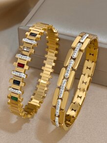 18K Gold Plated Stainless Steel Vintage Luxury Elegant Multicolor Diamond Gemstone Zirconia Bangle Bracelet Set For Women, Mom Gift Christmas Thanksgiving Halloween Wedding Rave/Prom/Party/Daily Accessories Gift For Anniversary Valentine's Day Boho Jewelry Birthday Bridesmaid Gifts