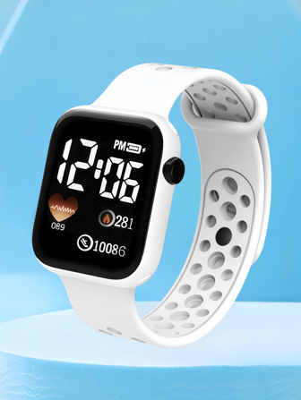 En fyrkantig digitalklocka med silikonarmband och tidsvisning, lämplig som semesterpresent, alla hjärtans dag-present, julklapp, examenspresent eller för skolan.