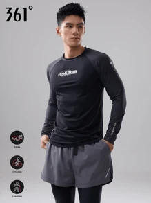 361degree 361° Men's Competition Swimsuit Top, Long Sleeve, Elastic Fabric, Non-Binding, Fashionable & Simple, Suitable For All Seasons, Versatile Daily Wear, Swimming, Fitness, Running, Outdoor Sports, Hot Spring, Surfing, Beach, Vacation, Water Sports, River Trekking, Rafting, Multi-Scenario Matching