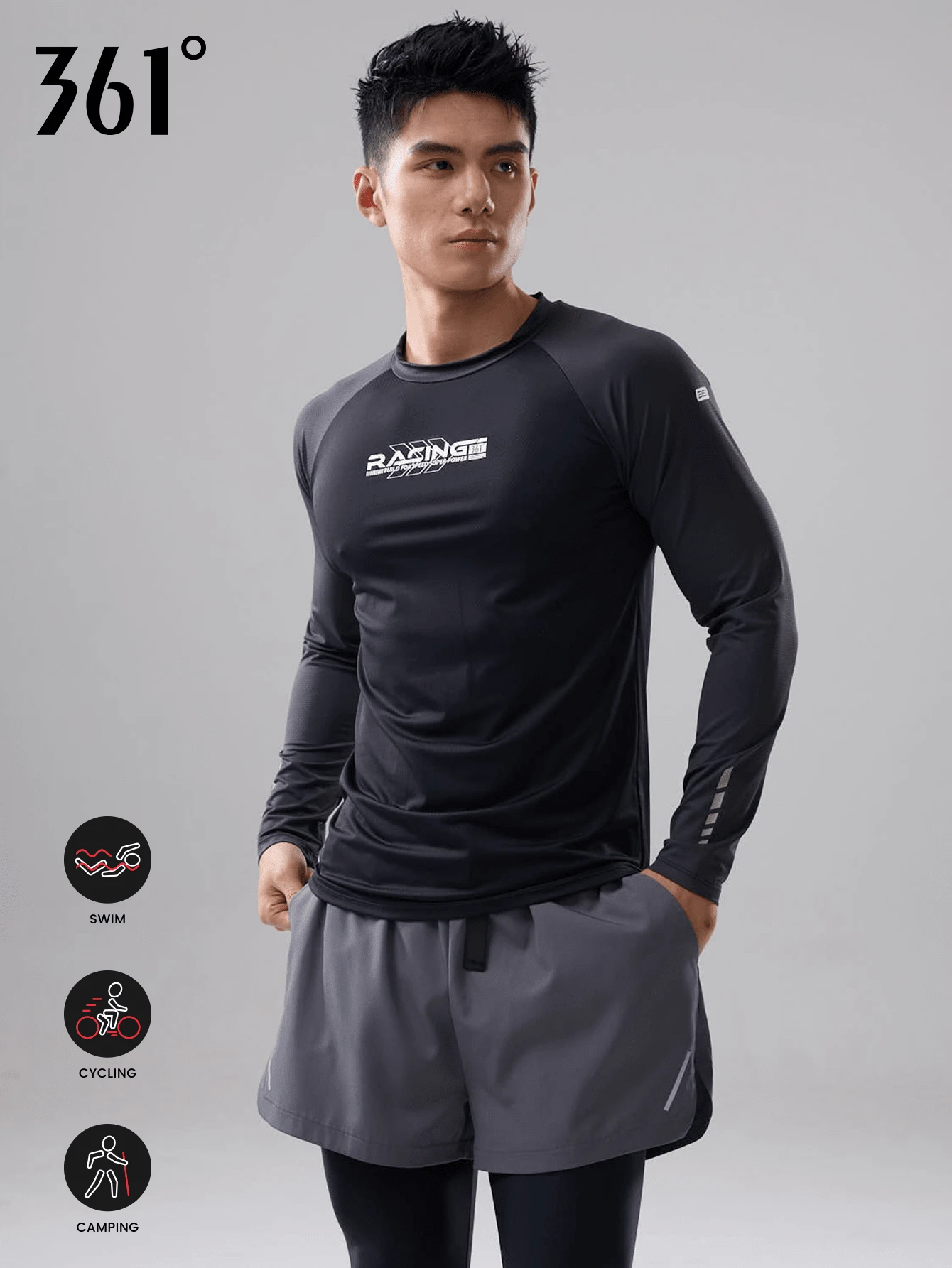 361degree 361° Men's Competition Swimsuit Top, Long Sleeve, Elastic Fabric, Non-Binding, Fashionable & Simple, Suitable For All Seasons, Versatile Daily Wear, Swimming, Fitness, Running, Outdoor Sports, Hot Spring, Surfing, Beach, Vacation, Water Sports, River Trekking, Rafting, Multi-Scenario Matching