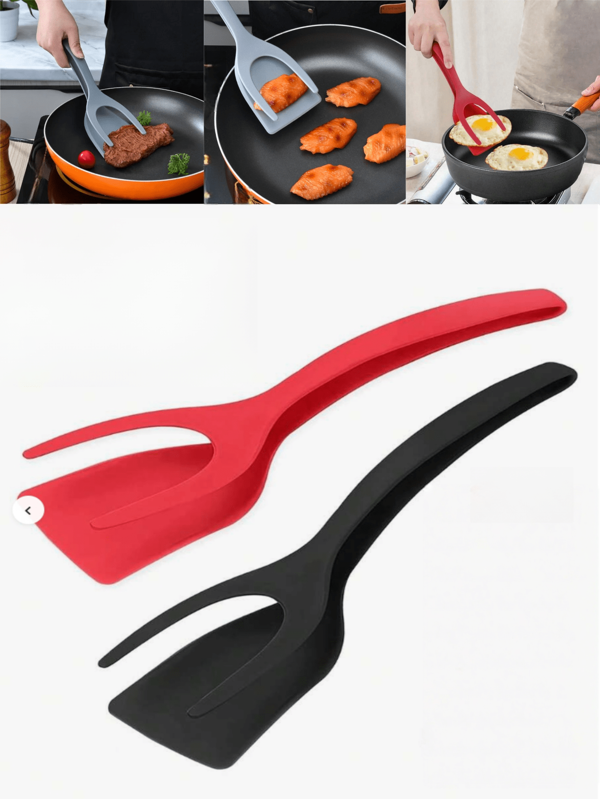 1 pieza Pala para bistec de 2 en 1 de 1 o 3 colores, pinza de pala de nailon de doble propósito, pinza para alimentos, pala para huevos, pinza para tostadas, pinza para huevos fritos, pala para voltear, adecuada para familias, hoteles, restaurantes, fiestas de cócteles, disponible todo el año.