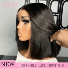 MECRY 180 密度高清前假发 10-36 英寸 13x4 骨直发蕾丝前假发无胶假发人发预剪蕾丝假发，可穿戴，渐变色蕾丝前假发，人发预拔，含婴儿头发漂白结，处女发，自然发际线，无需胶水，易于女性佩戴，预拔混合发假发工具，混合假发 - 混合人发和合成前假发，人发假发前部无胶 - 自然色&黑色系 - 查看 1