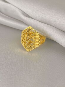 女士复古浮雕戒指，小众设计三叶草、心形、叶形镂空戒指，18K镀金，奢华中东复古珠宝，日常百搭魅力礼物 - 金色 - 查看 8