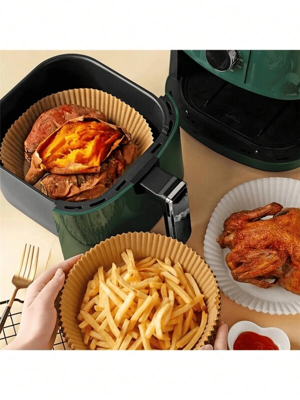 25/50/100pcs Pack Oil Absorbing Papers, Multifunctional Durable Cooking Liners, Air Fryer Liners, Non-Stick Kraft Paper Pads - Perfect For Air Fryer, Baking, Roasting And Microwave - Easy Clean, Healthy Cooking, Kitchen Helpers