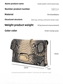 Schlangenhaut Muster Marke 2025 Neue Damen Clutch Tasche, einzigartiges Design Mode Umhängetasche, kontrastfarbige Sommer Handtasche, leichte Outdoor-Shopping Kleine Quadratische Tasche mit Mehrfach-Fächern