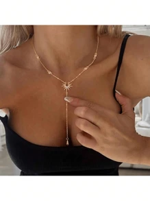 1 pièce Collier pendentif élégant avec cristal strass en forme de Y, bijou élégant convenant pour le port quotidien, les festivals féminins, les mariages, design minimaliste
