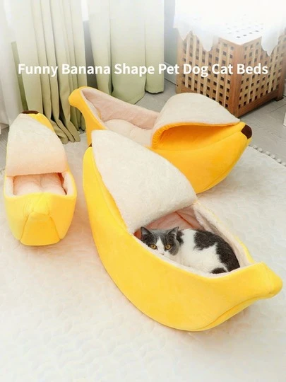 Cama para gato universal lavable con diseño de nido de plátano - Suave y cálida, diseño lindo, fácil de limpiar, perfecta para tus amigos peludos