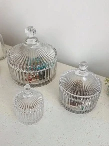 A Glass Yurt Jar, Candy Cube Jar, Cosmetic Storage, Crystal Decorative Jar, Trinket Storage JarFor Women Storage Organizer Travel Essentials Back To School Dormitory Storage