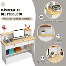 Mostrador de Recepción Moderno 120x45x102cm - Escritorio con Cajones para Oficinas, Hoteles, Salones | Base en Madera Natural o Gris | Mueble de Recepción Profesional - Multicolor - Ver 8