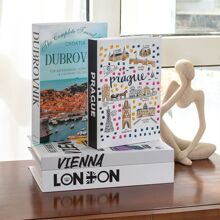 4pcs/Set Famous City Print Faux Books Decor For Coffee Table, Home & Villa Soft Decoration Accessories