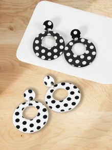 4/2pcs Simple Personality Black & White Polka Dot Acrylic Earrings For Women, Lightweight, Fashionable, Hypoallergenic, Suitable For Work, Beach, Street Style, Party, Holiday, Daily Wear, Back To School Season