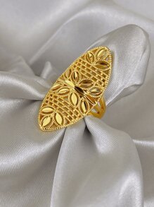 Pierścień z ażurowym wzorem kwiatowym inspirowany stylem vintage, platerowany 18-karatowym złotem, wyjątkowy elegancki dodatek dla kobiet do codziennego noszenia, dojazdów do pracy i randek