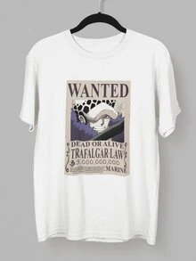 Camiseta Unisex Trafalgar D. Law Wanted ONE PIECE - Blanco - Ver 2