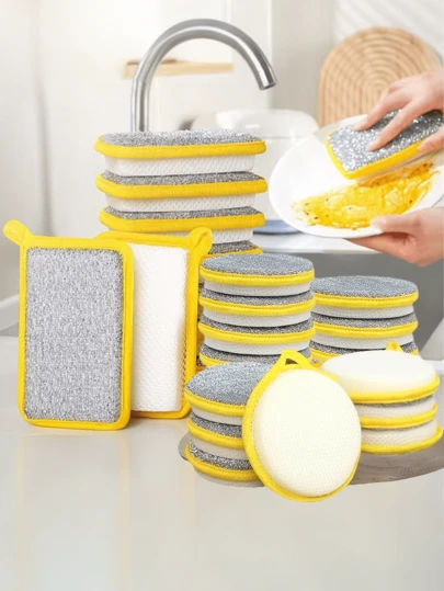 10 件双面洗碗海绵、双面厨房洗碗布、洗碗海绵、海绵锅刷、多用途吸水海绵、碗碟清洁垫刷、持久耐用、泡沫丰富、可重复使用厨房清洁海绵、厨房配件、家居用品