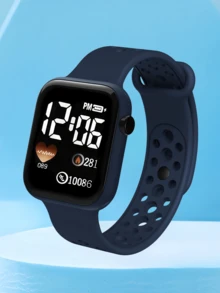 Un reloj digital cuadrado LED con correa de silicona, que presenta la visualización de la hora, adecuado como regalo de vacaciones, regalo de San Valentín, regalo de Navidad, regalo de graduación o para la escuela. - Multicolor - Ver 3