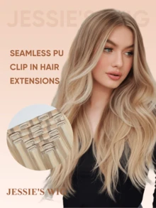 jessie's wig Tóc giả Jessie 7 mảnh kèm 16 kẹp, tóc nối thẳng, tóc thật tự nhiên, tóc nguyên chất, tóc kẹp đôi, dùng hàng ngày cho nữ, dễ đeo, tóc nối kẹp highlight P18/22/60# - SP18/22 - Xem 1