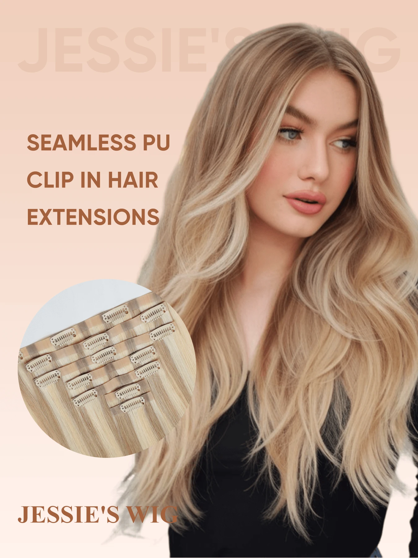 jessie's wig Tóc giả Jessie 7 mảnh kèm 16 kẹp, tóc nối thẳng, tóc thật tự nhiên, tóc nguyên chất, tóc kẹp đôi, dùng hàng ngày cho nữ, dễ đeo, tóc nối kẹp highlight P18/22/60# - SP18/22 - Xem 1