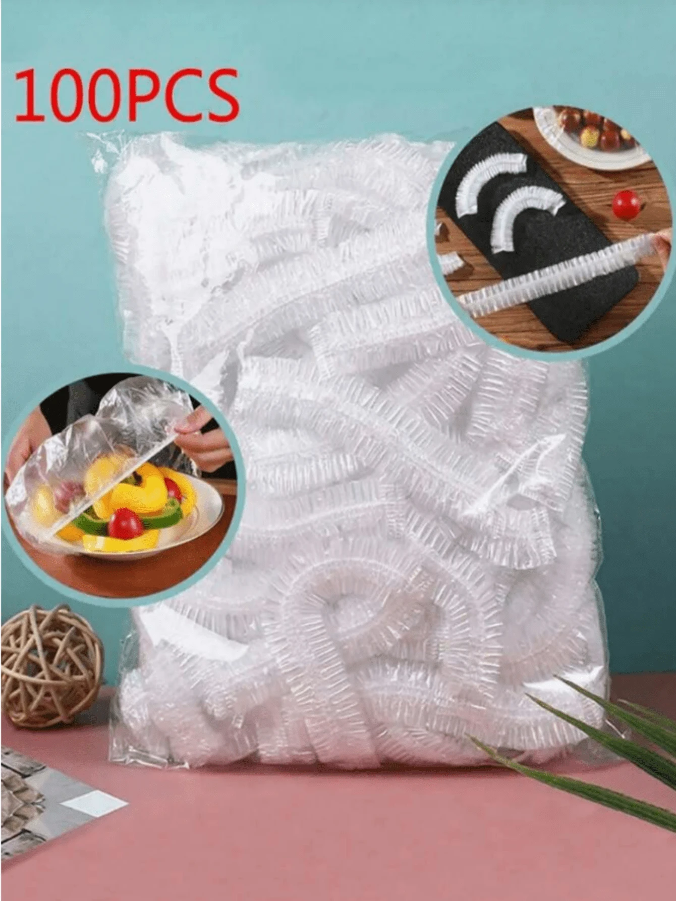 100 pièces film plastique jetable réutilisable, couvercle plat de sac, sac de rangement alimentaire et couvercle plat élastique utilisés pour préserver les fruits et légumes et garder les aliments frais.