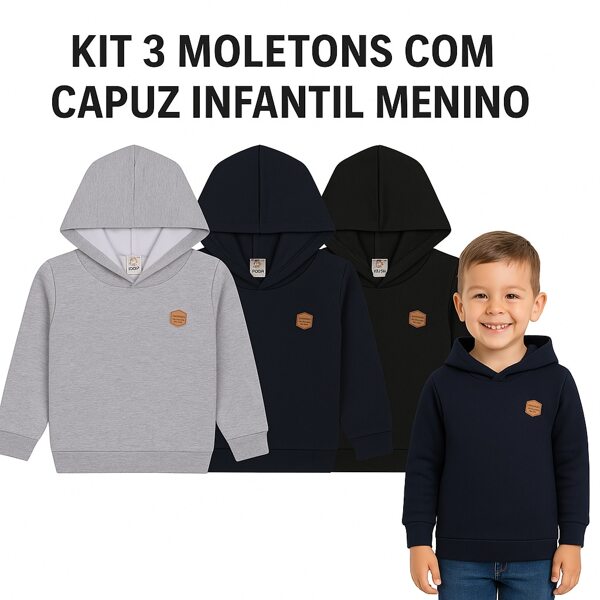 Kit 3 Casacos Moletom Infantil Menino com Capuz – Roupa de Frio e Conforto