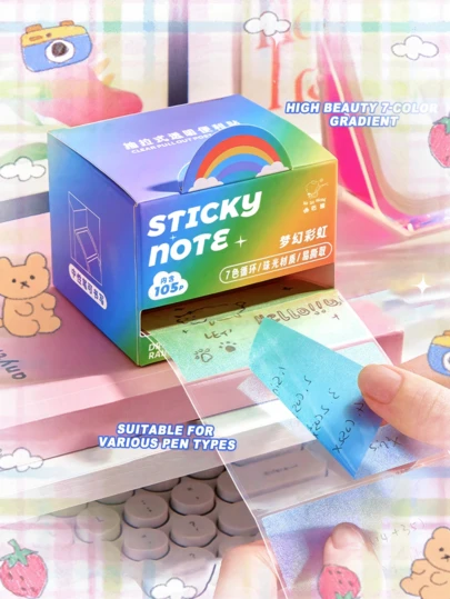 105 Sheets Pearlescent Sticky Notes - Gradient Color Transparent Waterproof Note Pads, No-Residue Pull-Out Tear-Off Design For Students & Office, Aesthetic Stationery Stickers For Journaling, Planners, And School Supplies.