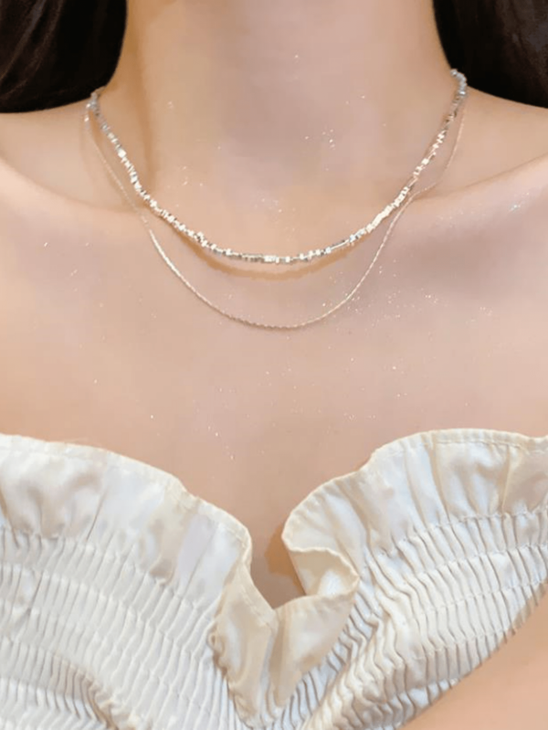 1pc New Layered Delicate Necklace, Minimalist Style Sparkling Choker Necklace Suitable For Women Everyday Wear, Gift