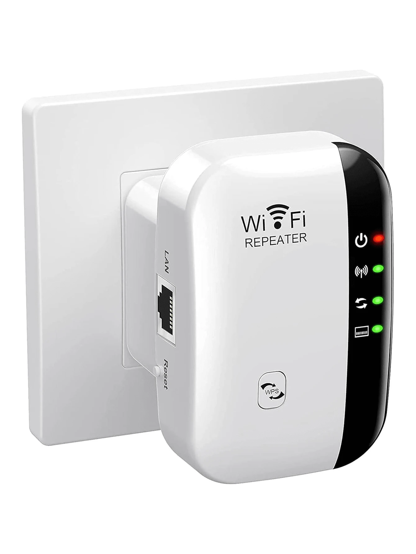 Potente repetidor WiFi de 300 Mbps, amplificador de alcance de 2,4 GHz, extensor inalámbrico con puerto Ethernet, extensor WiFi, protección WPS. - Blanco - Ver 1